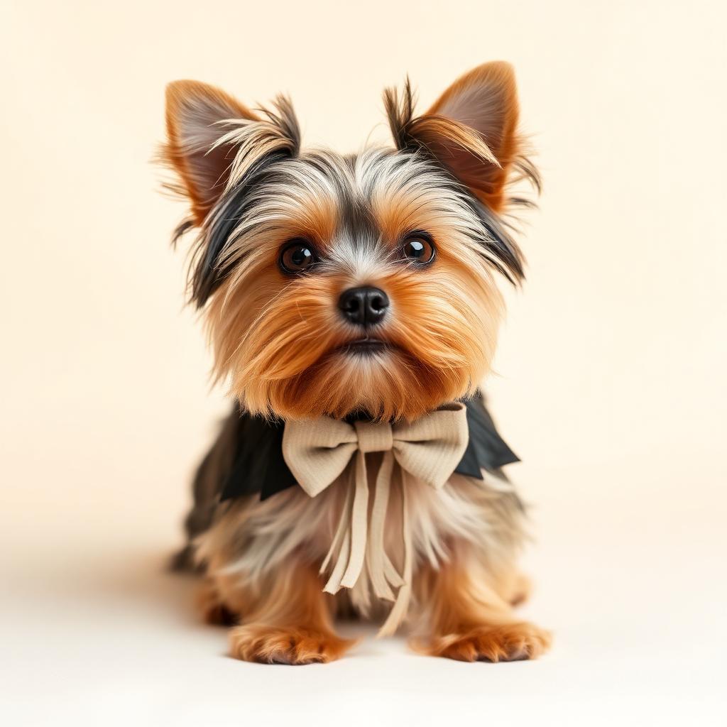 Yorkshire terrier appena toelettato con fiocchetto