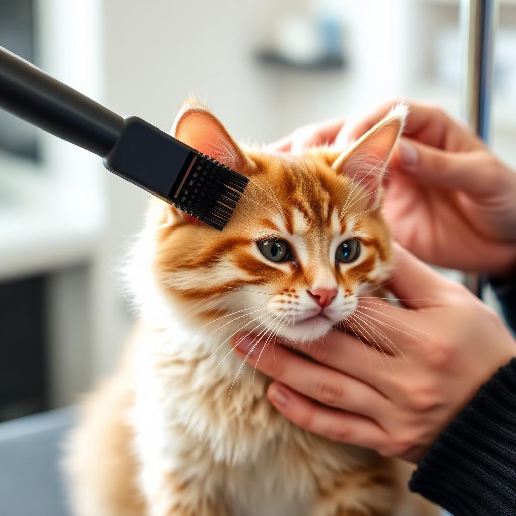 Gatto rosso accudito con dolcezza durante la spazzolatura